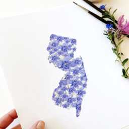 New Jersey State Flower Map Watercolor Violet - Art Print Wall Grad Wedding Anniversary Realtor Moving Gift Midatlantic Northeast - thumbnail 3