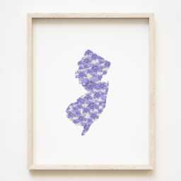 New Jersey State Flower Map Watercolor Violet - Art Print Wall Grad Wedding Anniversary Realtor Moving Gift Midatlantic Northeast - thumbnail 1