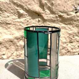 15cm Stained Glass Effect Flower Vase Sea Greens, Art Deco Design - thumbnail 3