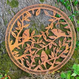 Trio Bird Wall Plaque Metal Hanging Garden Ornament Tree Of Life Sculpture Robin British Gift