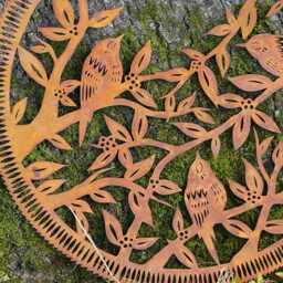 Trio Bird Wall Plaque Metal Hanging Garden Ornament Tree Of Life Sculpture Robin British Gift - thumbnail 2