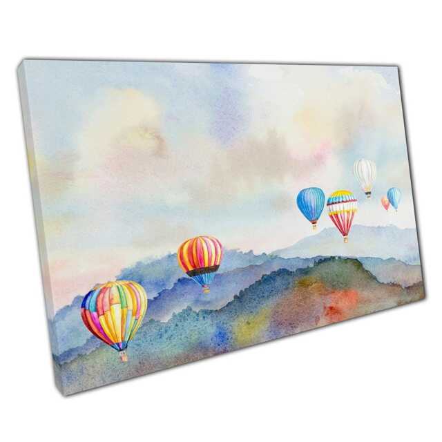 Colourful Hot Air Balloons Wall Art Print Watercolour Canvas Decor For Home Office - image 1