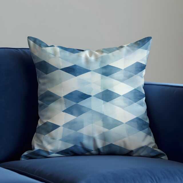 Blue White Check Cushion Cover, Watercolour Geometric Pillow Case, Modern Sofa Throw Pillowcase - image 1