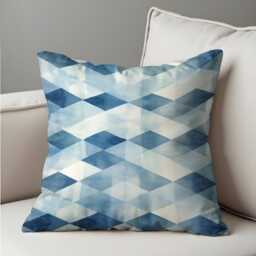 Blue White Check Cushion Cover, Watercolour Geometric Pillow Case, Modern Sofa Throw Pillowcase - thumbnail 4