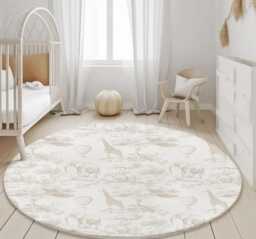 Chinoiserie Toile De Jouy Safari - Beige, Rug, Carpet, Kids Decor, Children's Room Decor, Kids Carpet