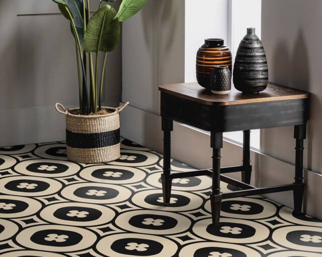 Modern Rings Vinyl Flooring, Black Baby Shower Ideas, Beige Homecoming Proposal Circles Aesthetic Room Decor, Retro Floor Art - image 1
