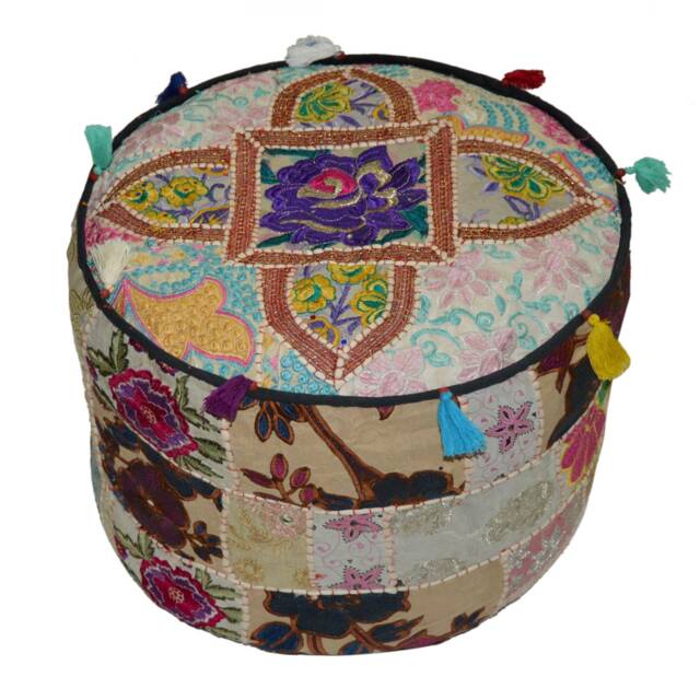 Traditionalplace Ottoman-Pouf Cover, Round Floor Footstool Cover - image 1