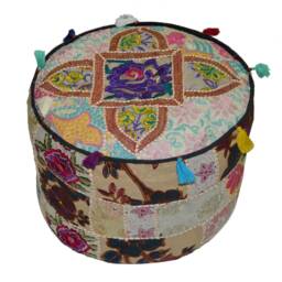 Traditionalplace Ottoman-Pouf Cover, Round Floor Footstool Cover - thumbnail 2