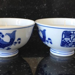 Peach Mango Scented Asian Style 100% Soy Candles in Chinese Designed Fish Rice Bowl - thumbnail 3