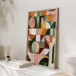 Geometric Abstract Print in Green & Blush - Modern Colour Block Wall Art Mid Century Style Poster Contemporary Home Decor - thumbnail 2