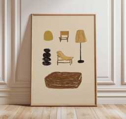 Mid Century Modern Wall Art - Minimalist Scandinavian Poster Abstract Furniture Print Neutral Boho Decor Contemporary Artwork - thumbnail 1