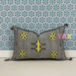Yakiti-Gray Square Moroccan Pillows 13x21, Aka Cactus Silk Pillow, Sabra Pillows, Outdoor Luxury Pillow, Durable & Weather Resistant - thumbnail 3