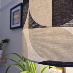Retro Natural Lampshade in Cotton With White Lining, Abstract Monochrome Lightshade - thumbnail 2