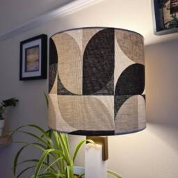 Retro Natural Lampshade in Cotton With White Lining, Abstract Monochrome Lightshade