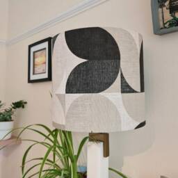 Retro Natural Lampshade in Cotton With White Lining, Abstract Monochrome Lightshade - thumbnail 3