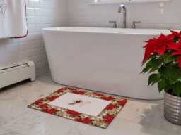 Monogrammed Christmas Bath Mat/Poinsettia Design Holiday Decor - thumbnail 1