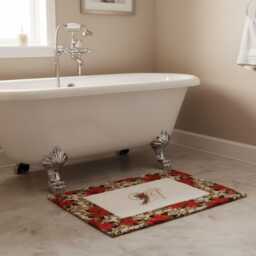 Monogrammed Christmas Bath Mat/Poinsettia Design Holiday Decor - thumbnail 2