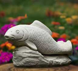 Garden Fish Sculpture Concrete Koi Statue Outdoor Ornament Front Door Decoration Fish Lover Gift & Home Figure Yard Art - thumbnail 1
