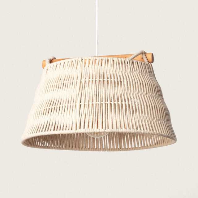 Bjork - Beige Scandinavian Pendant Lamp Wood & Rope Chandelier Boho Home Decor - image 1