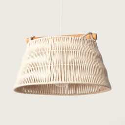 Bjork - Beige Scandinavian Pendant Lamp Wood & Rope Chandelier Boho Home Decor - thumbnail 1