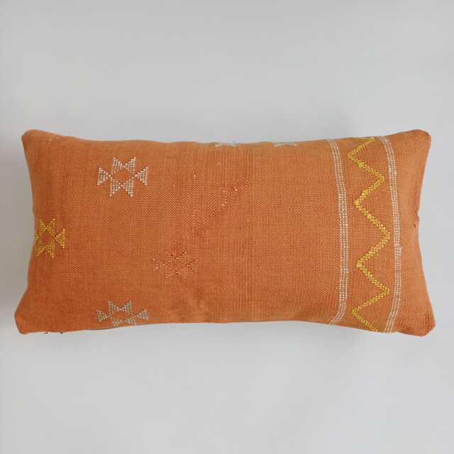 Moroccan Cactus Silk Cushion Cover, Handmade Orange Sabra Lumbar Pillow, Boho 24''x12''/60x30 cm - image 1
