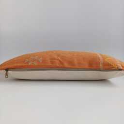 Moroccan Cactus Silk Cushion Cover, Handmade Orange Sabra Lumbar Pillow, Boho 24''x12''/60x30 cm - thumbnail 3