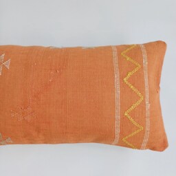Moroccan Cactus Silk Cushion Cover, Handmade Orange Sabra Lumbar Pillow, Boho 24''x12''/60x30 cm - thumbnail 2
