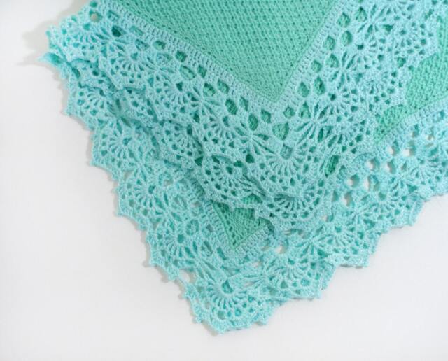 Crochet Lace Baby Blanket, Knitted Aqua Blue & Mint Green Mohair Shower Gift, Gift For Baby, Lap Blanket - image 1
