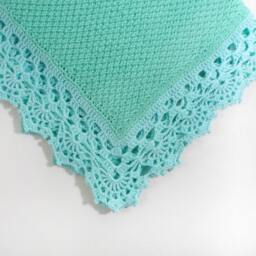 Crochet Lace Baby Blanket, Knitted Aqua Blue & Mint Green Mohair Shower Gift, Gift For Baby, Lap Blanket - thumbnail 4