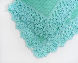 Crochet Lace Baby Blanket, Knitted Aqua Blue & Mint Green Mohair Shower Gift, Gift For Baby, Lap Blanket - thumbnail 1