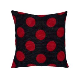 Kantha Cushion Cover - Red Dot On Ink Black 40cm X 40cm/50cm 30cm, Stitched, Decorative Cover, Handmade - thumbnail 2