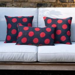 Kantha Cushion Cover - Red Dot On Ink Black 40cm X 40cm/50cm 30cm, Stitched, Decorative Cover, Handmade - thumbnail 1