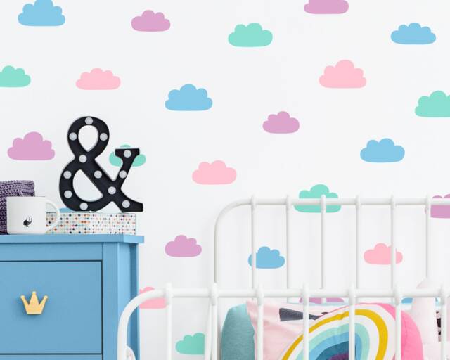 Cloud Wall Decals - Vinyl Decals, 4-Color Nursery Stickers, Kids Bedroom Room Decor - image 1