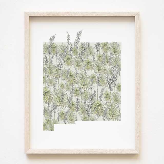 New Mexico State Flower Map Watercolor Yucca - Art Print Wall Graduation Wedding Realtor Moving Gift Floral Wildflower - image 1