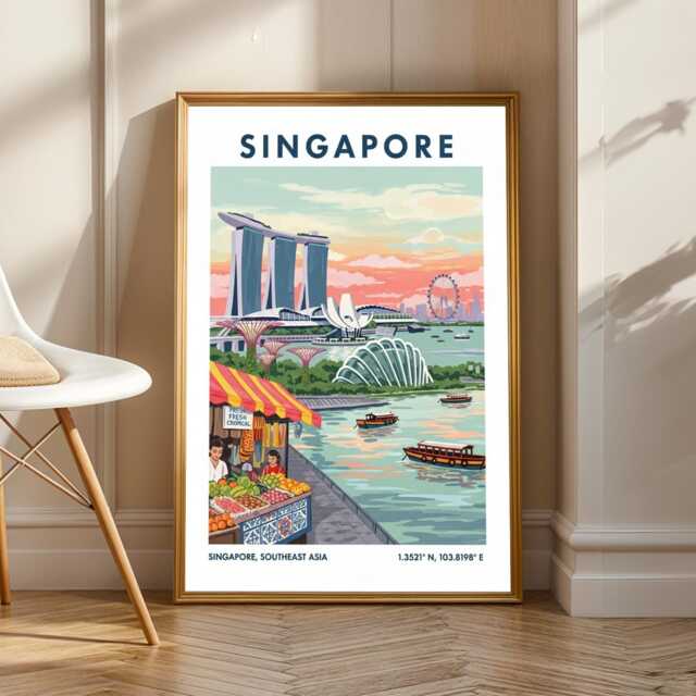 Singapore Marina Bay Sands Print Colorful Gouache Cityscape Art - image 1