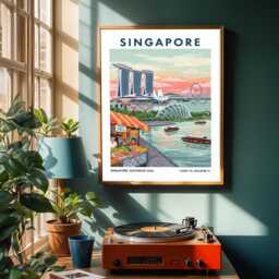 Singapore Marina Bay Sands Print Colorful Gouache Cityscape Art - thumbnail 2