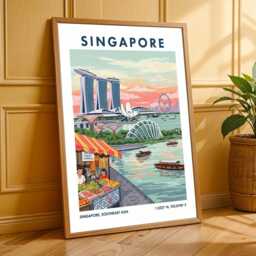 Singapore Marina Bay Sands Print Colorful Gouache Cityscape Art - thumbnail 3