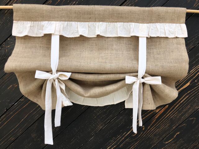 Burlap Curtains Country Kitchen Tie Up Valance Rustic Primitive Window French Farmhouse Custom Curtain Living Room Boho Jute Blind - image 1