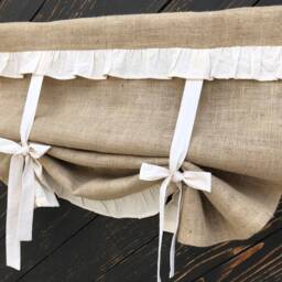 Burlap Curtains Country Kitchen Tie Up Valance Rustic Primitive Window French Farmhouse Custom Curtain Living Room Boho Jute Blind - thumbnail 3