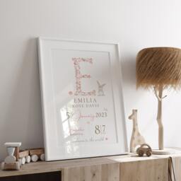 New Baby Girl Gift, Personalised Print For Girls, Gift Girl, Nursery Print Dusky Pink, Girls, Peter Rabbit - thumbnail 2