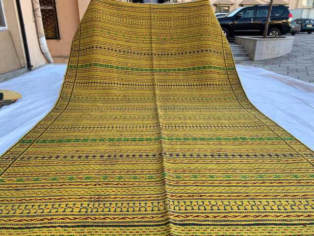 Handmade Afghan Kilim Rug Yellow Striped Wool Flatweave - 10.2x6.5 Ft - image 1