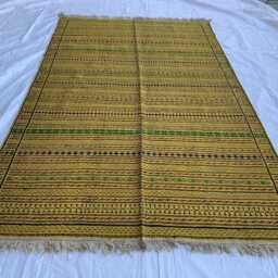 Handmade Afghan Kilim Rug Yellow Striped Wool Flatweave - 10.2x6.5 Ft - thumbnail 3
