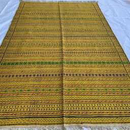 Handmade Afghan Kilim Rug Yellow Striped Wool Flatweave - 10.2x6.5 Ft - thumbnail 2