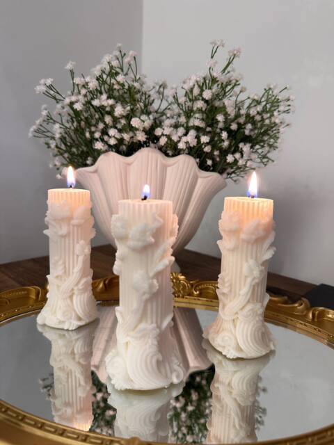 Hourglass Ribbed Soy Wax Pillar Candle Wedding Table Decor - image 1