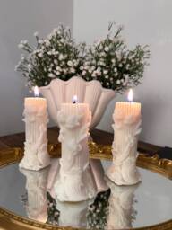 Hourglass Ribbed Soy Wax Pillar Candle Wedding Table Decor - thumbnail 1