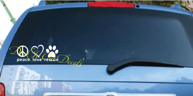 Peace Love Rescue With Symbol, Heart, & Paw Print Vinyl Decal For Car, Computer, Home Or Office ....e00183 - image 1