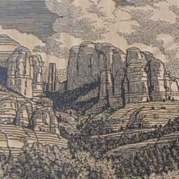 Oak Creek Canyon Cathedral Rock Wall Art - Arizona Landmark, Engraved Wooden Lithograph Illustration, Nature Decor, Sedona Home Decor Print - thumbnail 2