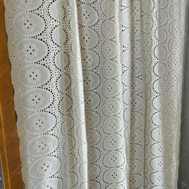 Embroidered Floral Lace Curtain Beige Semi-Sheer Window Treatment - image 1