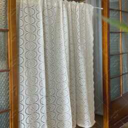 Embroidered Floral Lace Curtain Beige Semi-Sheer Window Treatment - thumbnail 3