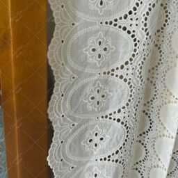 Embroidered Floral Lace Curtain Beige Semi-Sheer Window Treatment - thumbnail 2